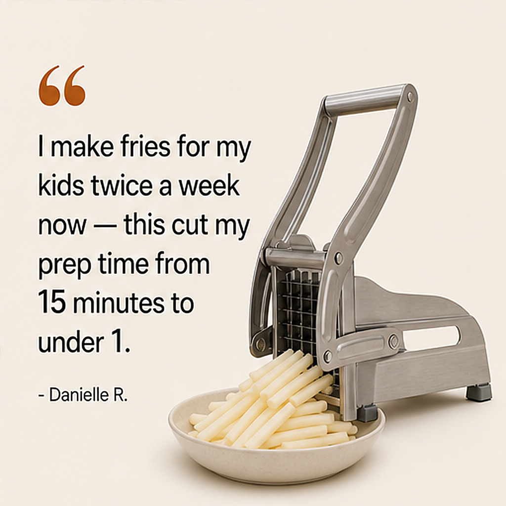 Frywell – Stainless Steel French Fry & Veggie Cutter with Suction-Lock Base + 50% OFF