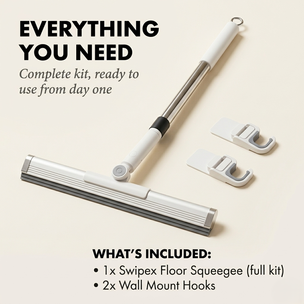 Swipex™ – 180° Rotating Pivot Head Floor Squeegee with Adjustable Stainless Pole +50% OFF