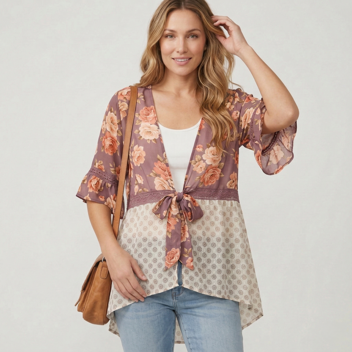 Ruffelle™ – Floral Patchwork Ruffle Sleeve Boho Kimono Cardigan + 50% OFF