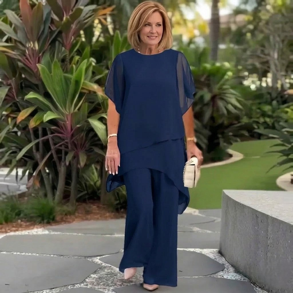 Cascelle™ – Layered Asymmetric Top & Wide-Leg Pants Women's 2-Piece Set + 50% OFF