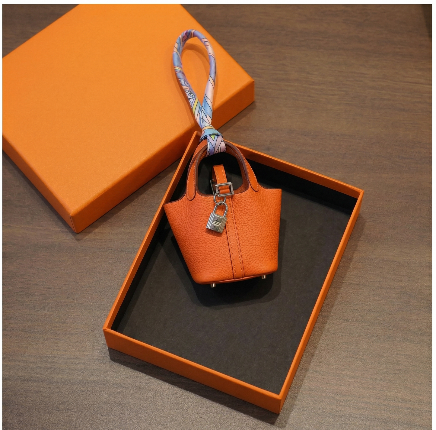 Satchelle™ – Luxury Mini Bag Charm with Silk Scarf & Padlock Detail +50% OFF