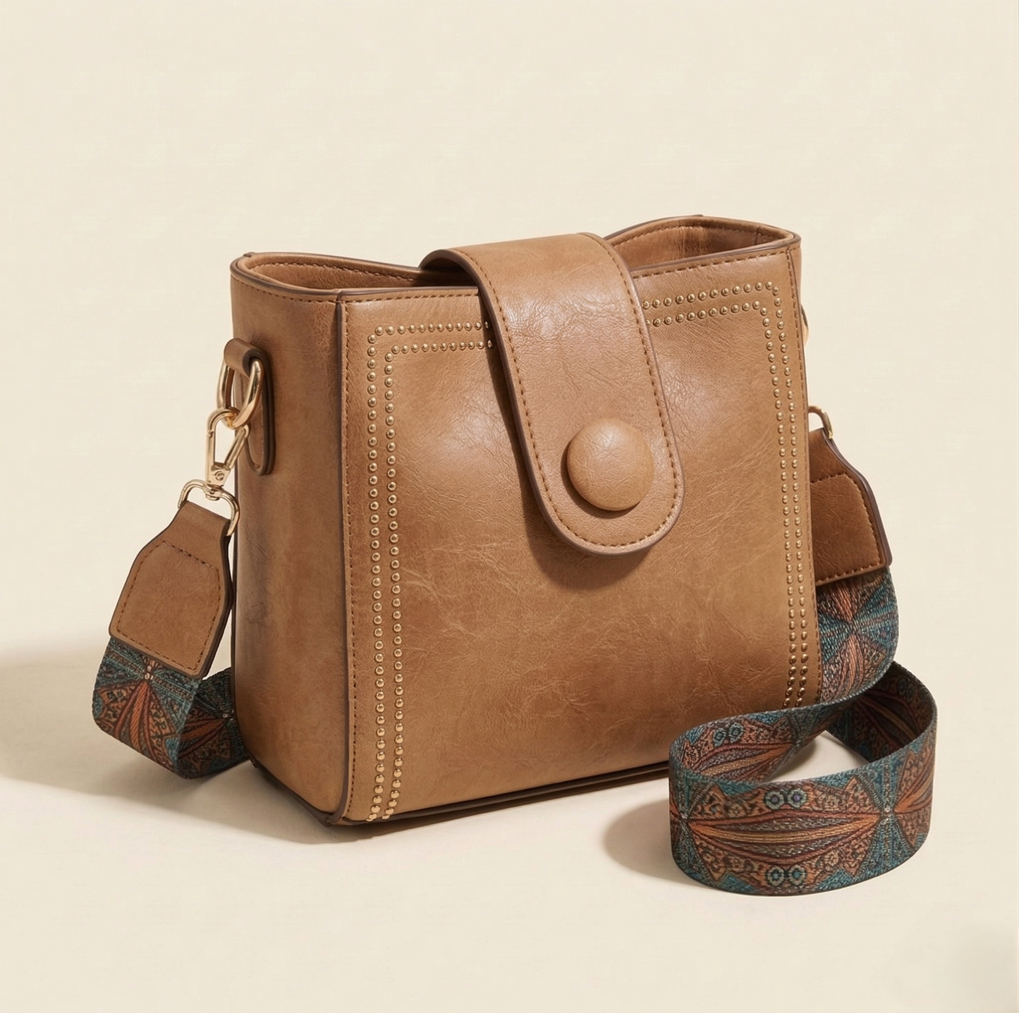 Rivelle™ – Vintage Stud Crossbody Bag with Boho Wide Strap + 50% OFF