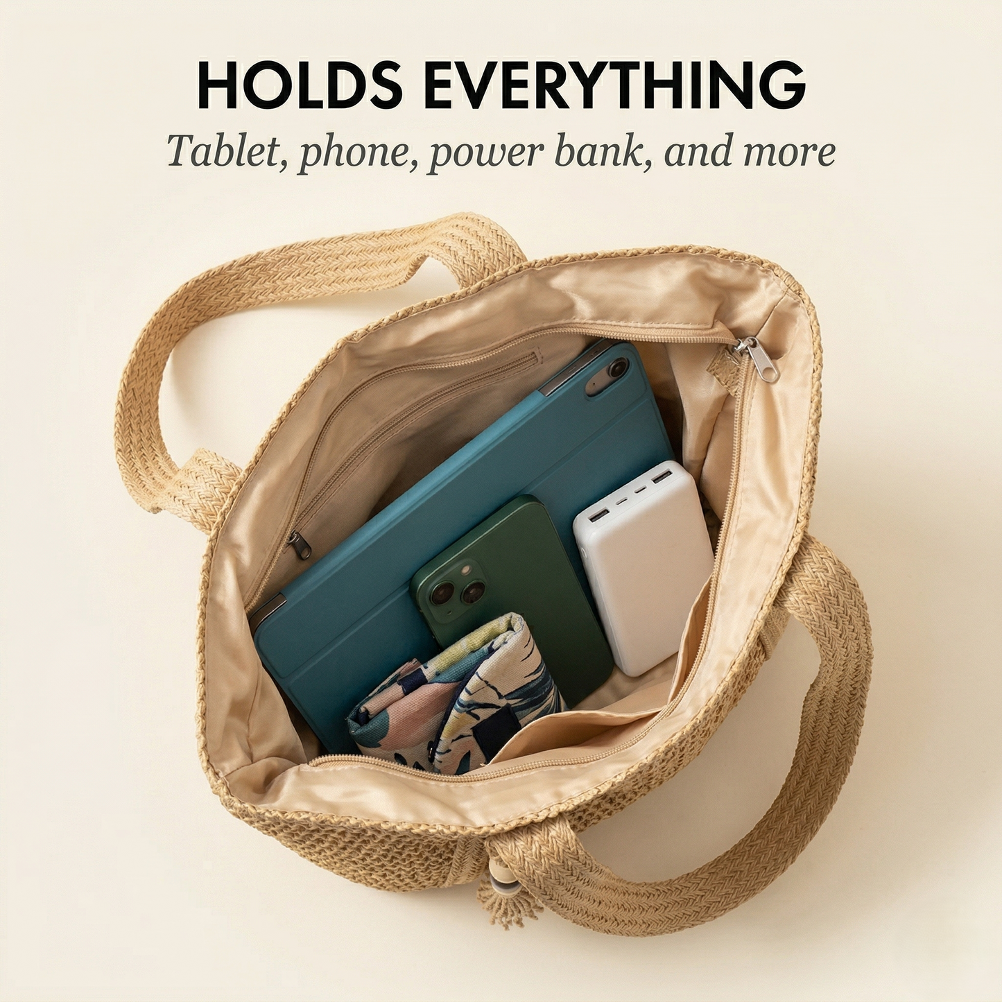 Tassara™ – Woven Straw Tote Bag with Zipper, Tassel & Boho Style + 50% OFF