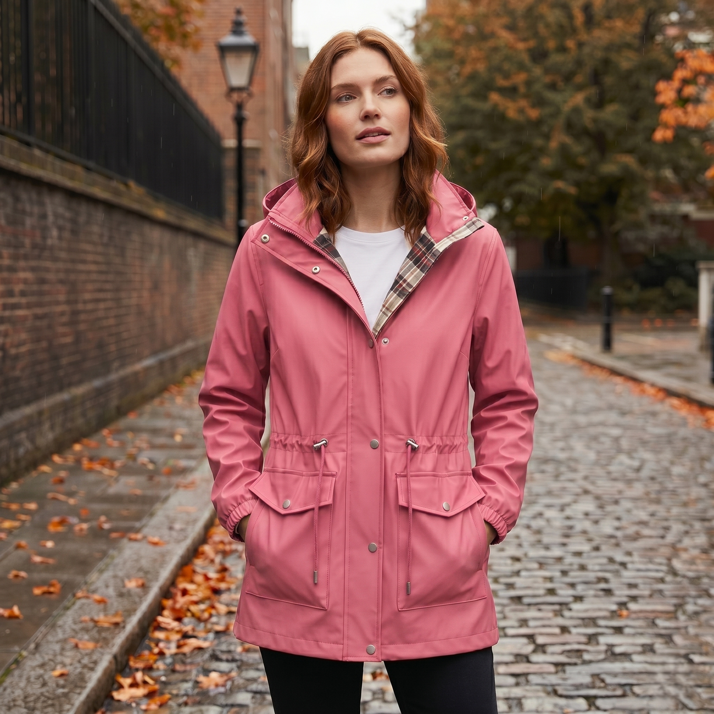 Misthollow™ – Waterproof Hooded Rain Jacket for Women with Plaid Lining & Cinched Waist + 50% OFF
