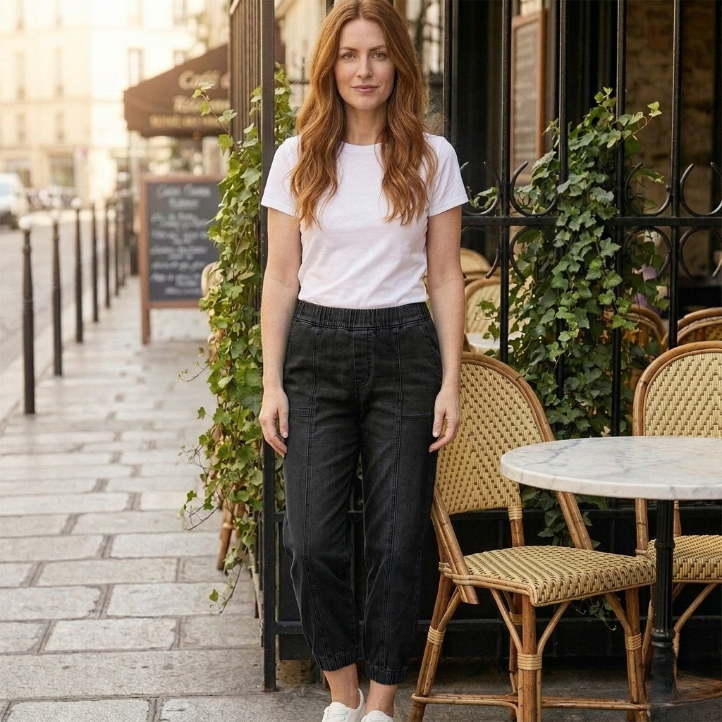 Hemway™ – Elastic Waist, Cropped Leg, Relaxed Fit Women's Denim Jogger Jeans + 50% OFF