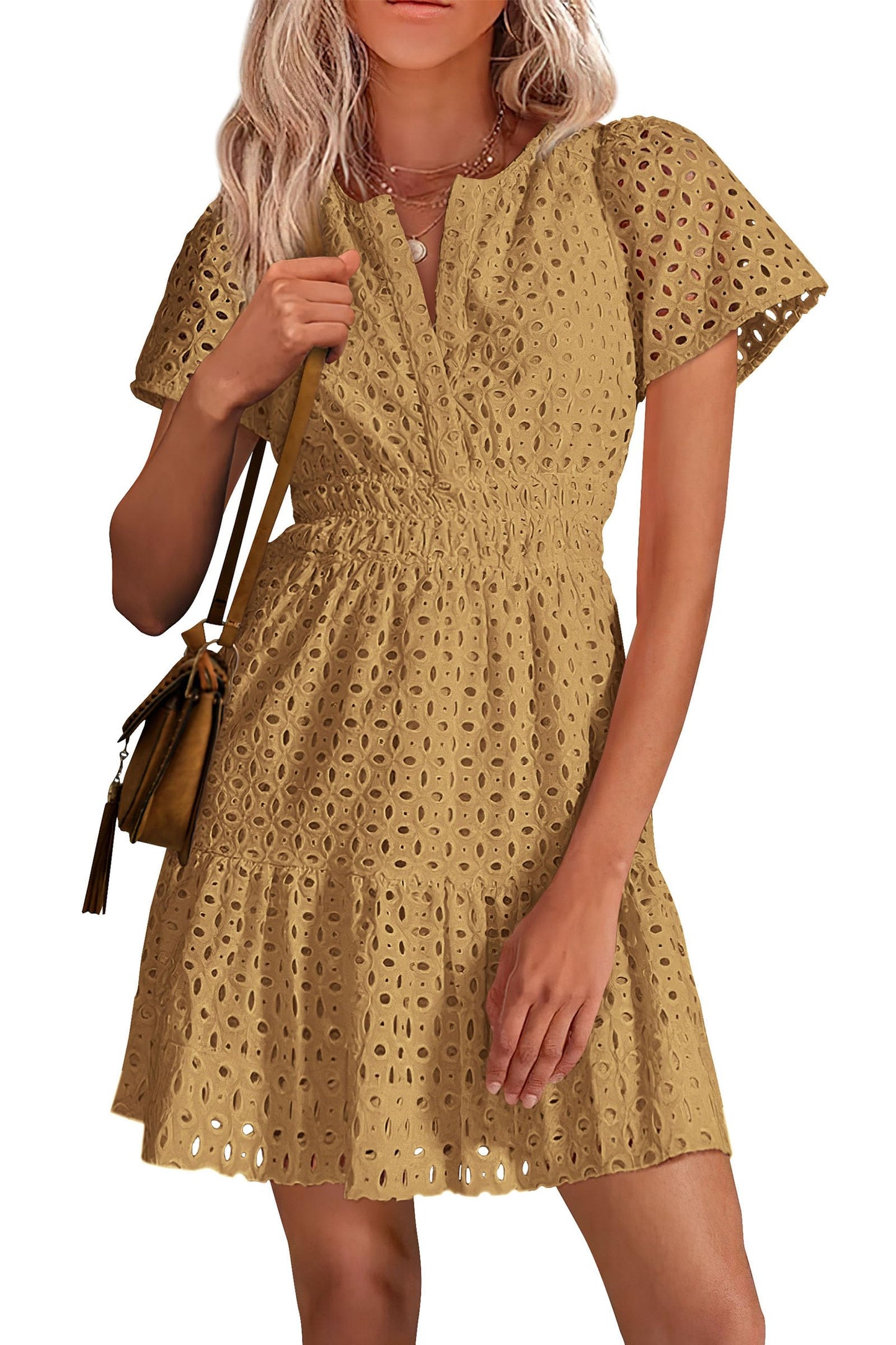 Petalia™ – V-Neck Hollow Out Eyelet Lace A-Line Dress + 50% OFF