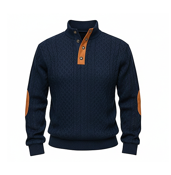 Ashford™ – Textured Jacquard Stand-Collar Pullover with Suede Elbow Patches+ 50 % OFF