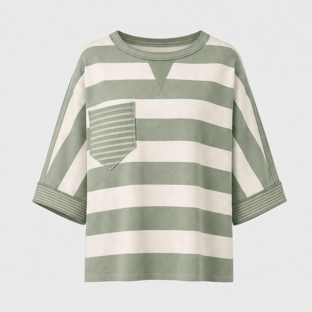 Ashbrook™ – Drop-Shoulder Striped Pocket Cotton Tee +50% OFF