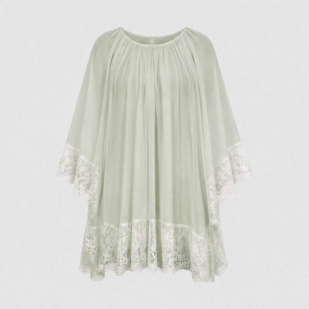 Gossamer™ – White Lace-Panelled Chiffon Mini Dress + 50% OFF