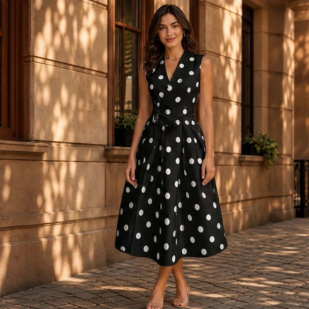 Veraine™ – Polka Dot V-Neck Adjustable-Waist Summer Dress + 50% OFF