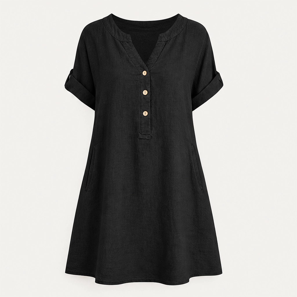 Willowmere™ – V-Neck Cotton-Blend Tunic Dress with Pockets + 50 % OFF