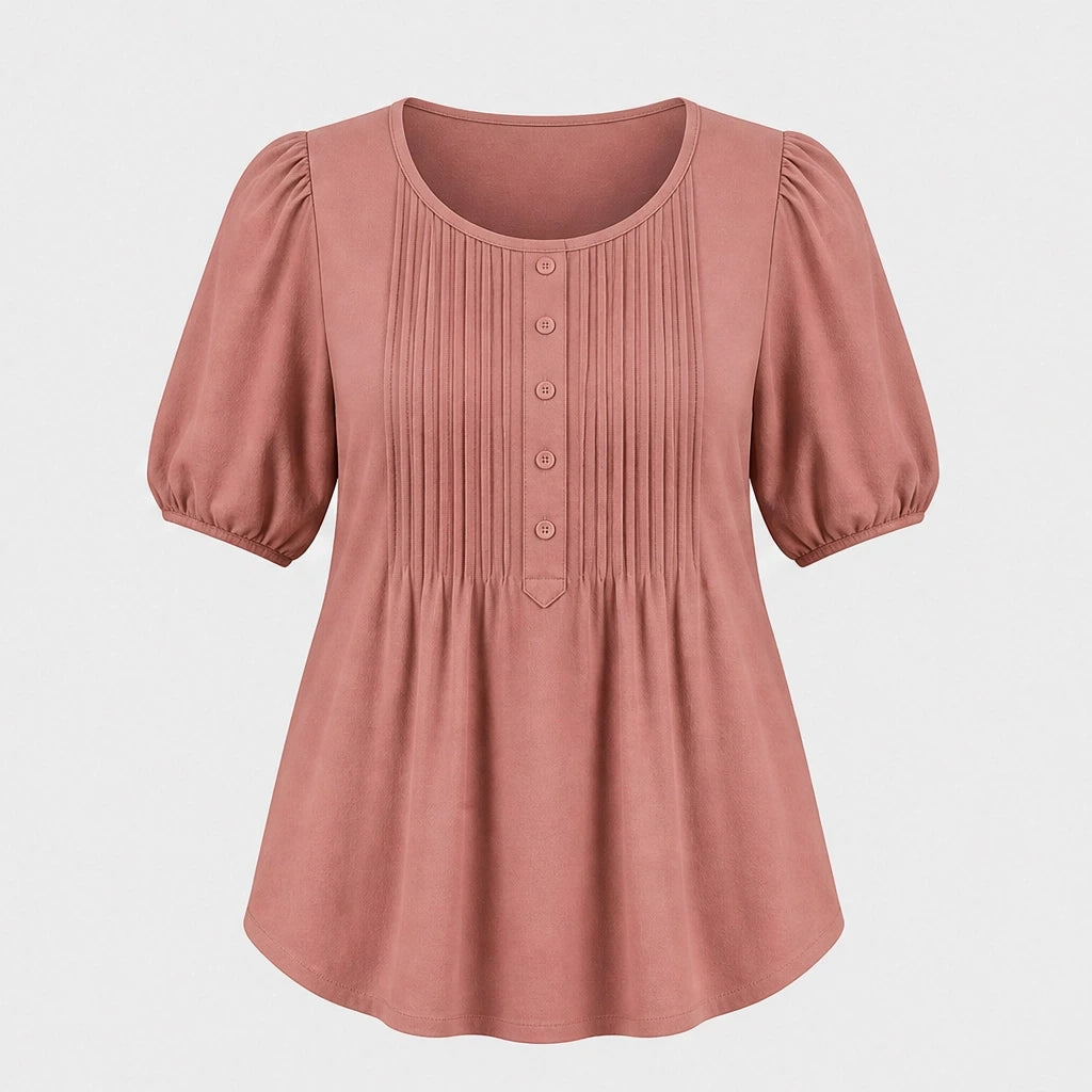 Sable™ – Pleated Front Puff Sleeve Soft Drape Top + 50% OFF