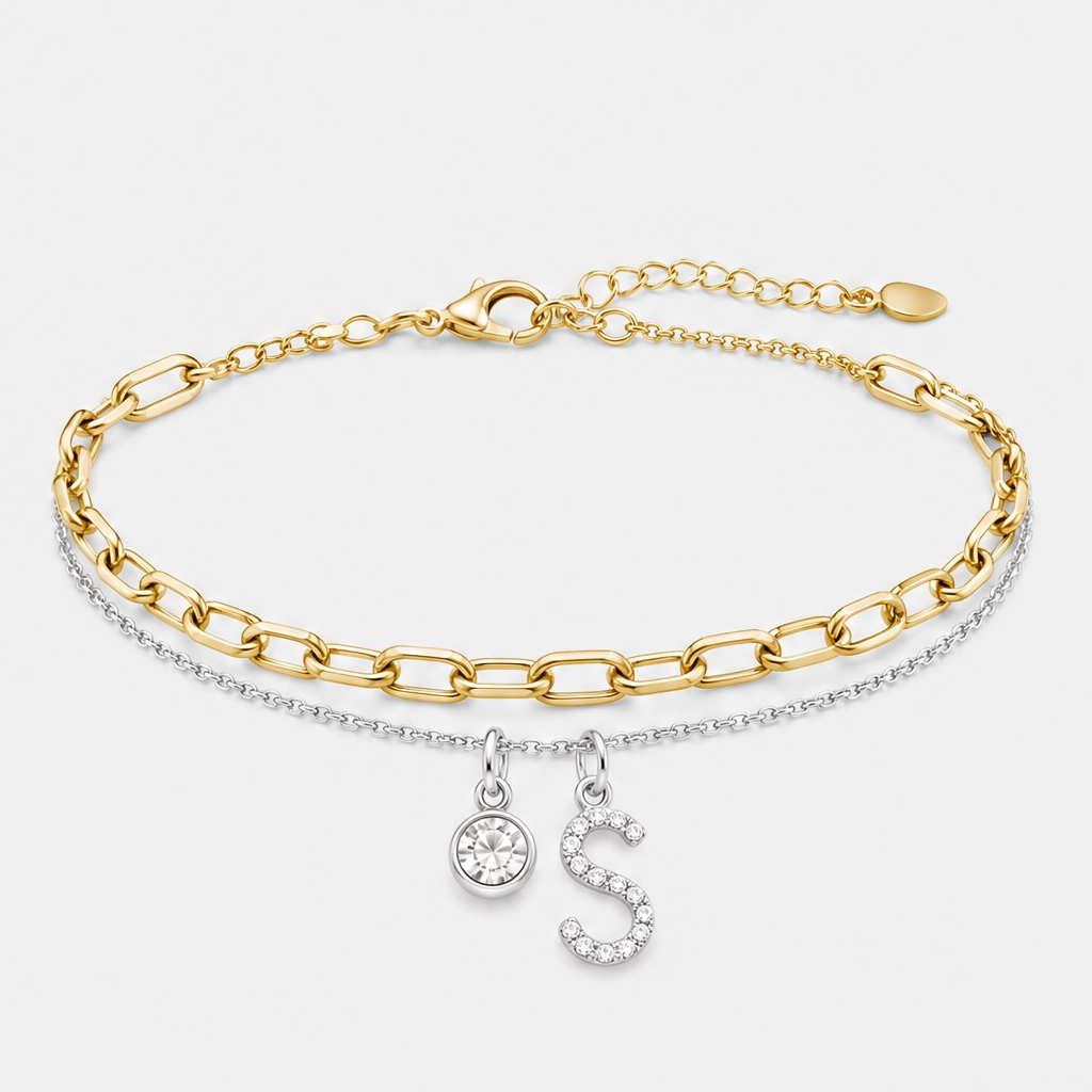 Halora™ – Layered Gold Anklet with Rhinestones & Letter Charm (A-Z) + Buy 1 Get 1 FREE