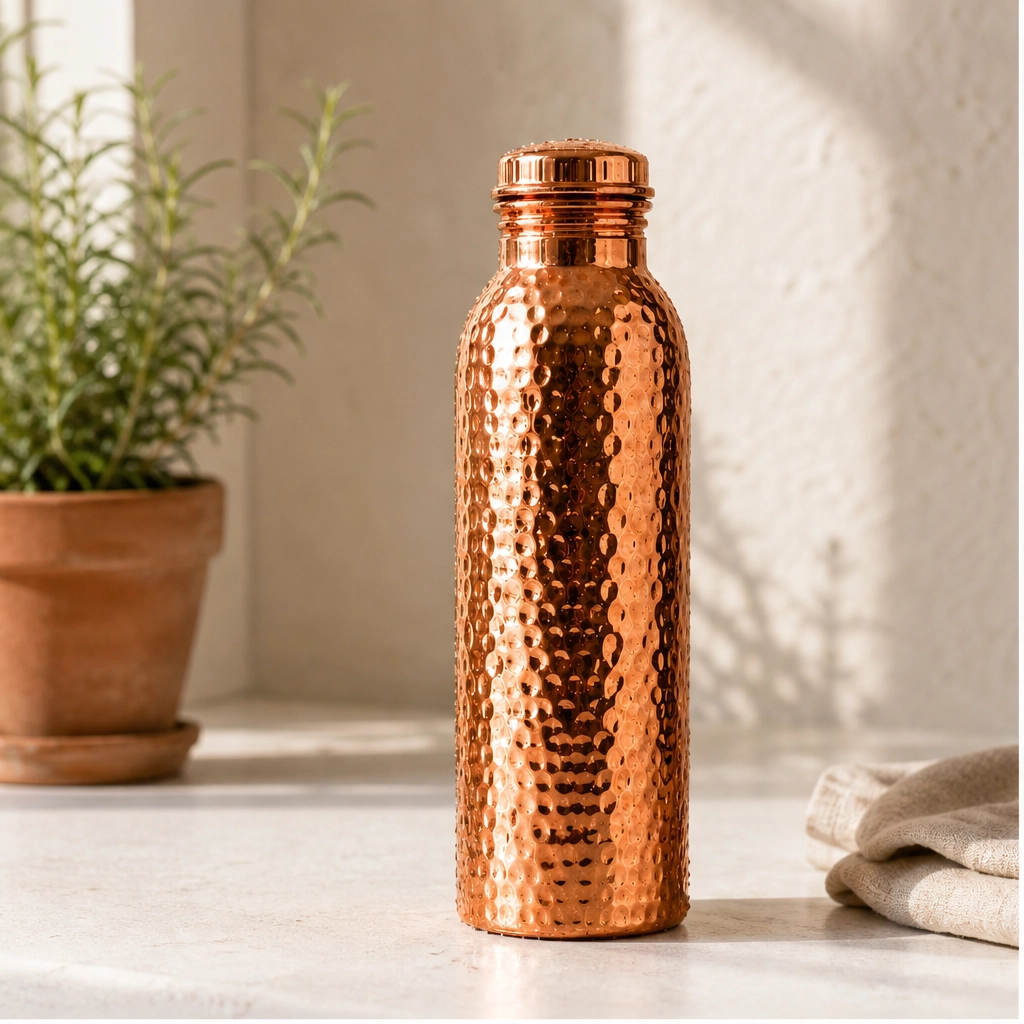 Emberwell – One-Piece Solid Copper, Plastic-Free Hammered Water Bottle + 50% OFF