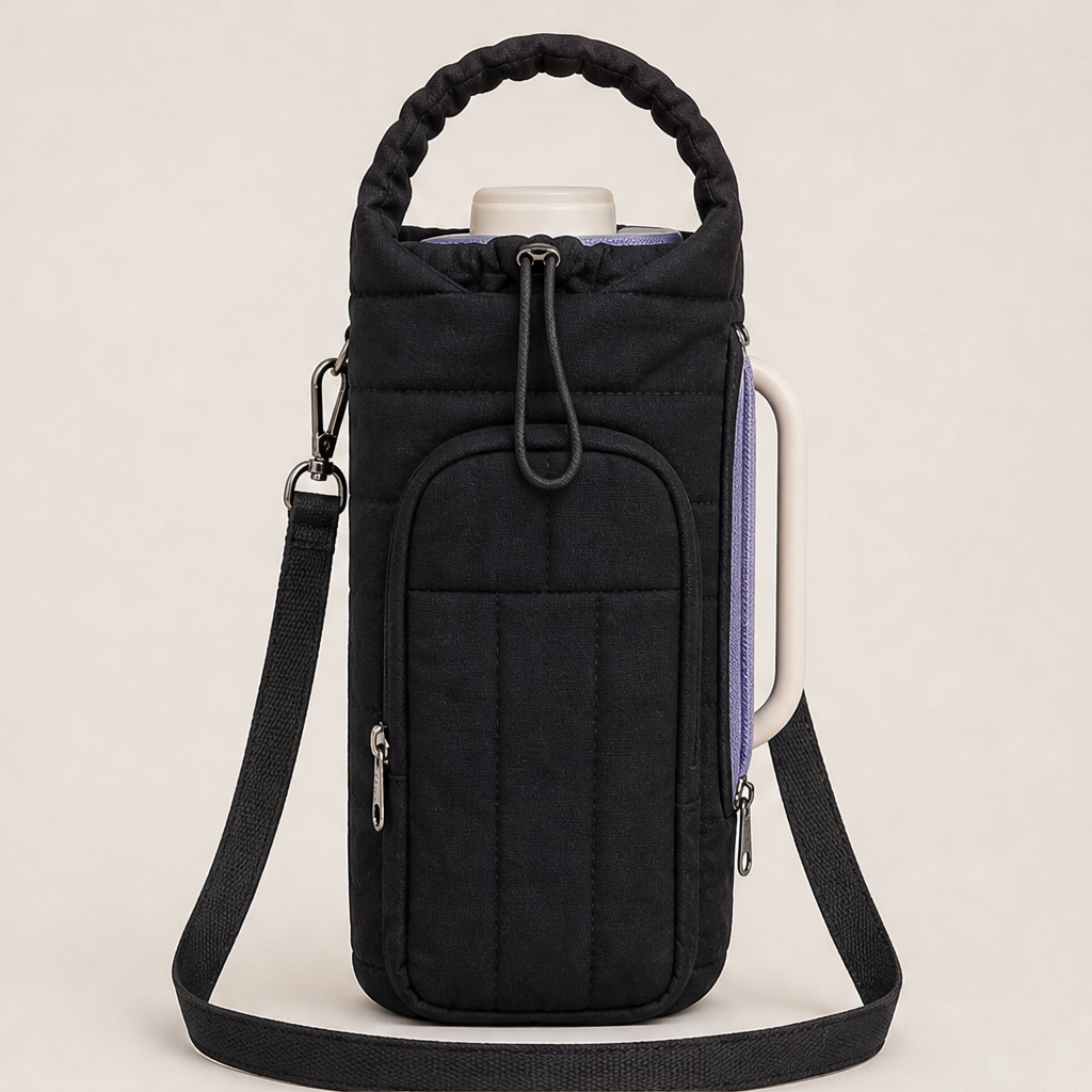 Fernwell – Crossbody Water Bottle Holder Bag with Adjustable Strap + 50% OFF Black