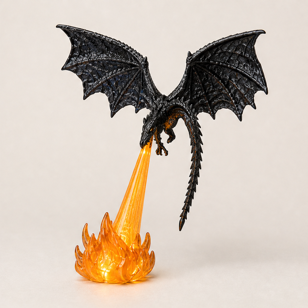 Emberwyrm – Glowing LED Flame 3D Dragon Bookshelf Display + 50% OFF Black/Orange