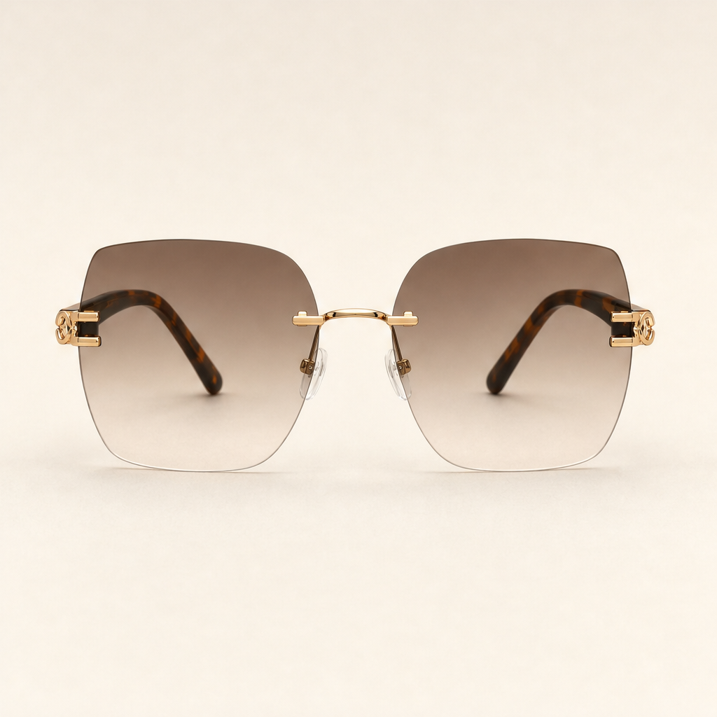 Vaelora – Oversized Rimless UV400 Statement Sunglasses Tortoise