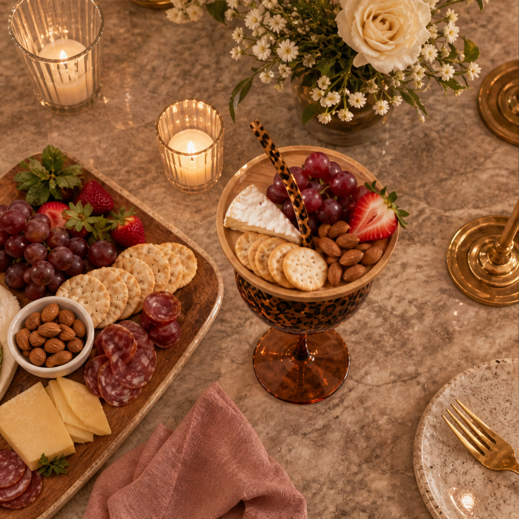 Pursette – 2-in-1 Leopard Print Wine Glass & Bamboo Snack Board Set + 50% OFF lifestyle