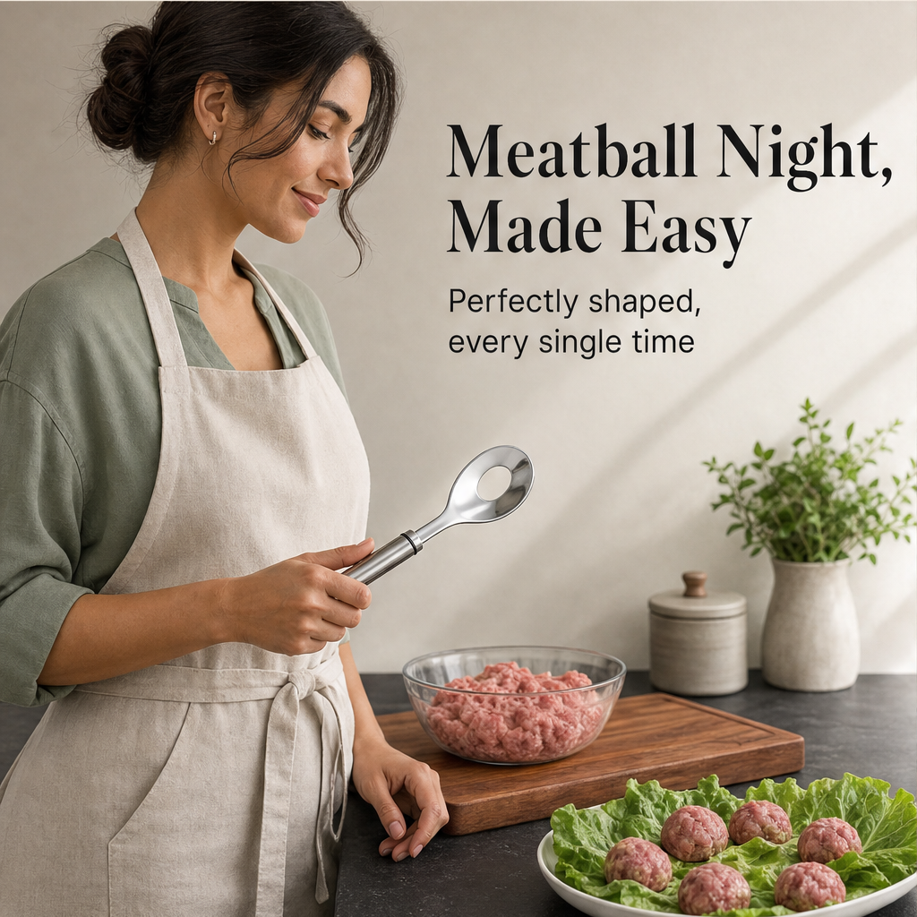 Panzello – No-Stick Squeeze Action Stainless Steel Meatball Maker Spoon + 50% OFF features