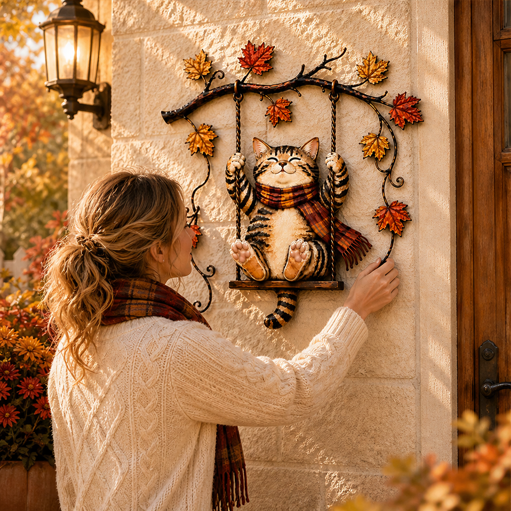 Foxglow – Hand-Painted Swinging Cat Autumn Metal Wall Decor + 50% OFF lifestyle