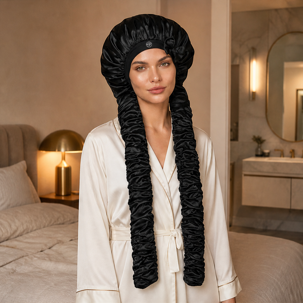 Duvelle – Heatless Curl Satin Bonnet with Extra-Long Wrap Sleeves + 1+1 FREE lifestyle