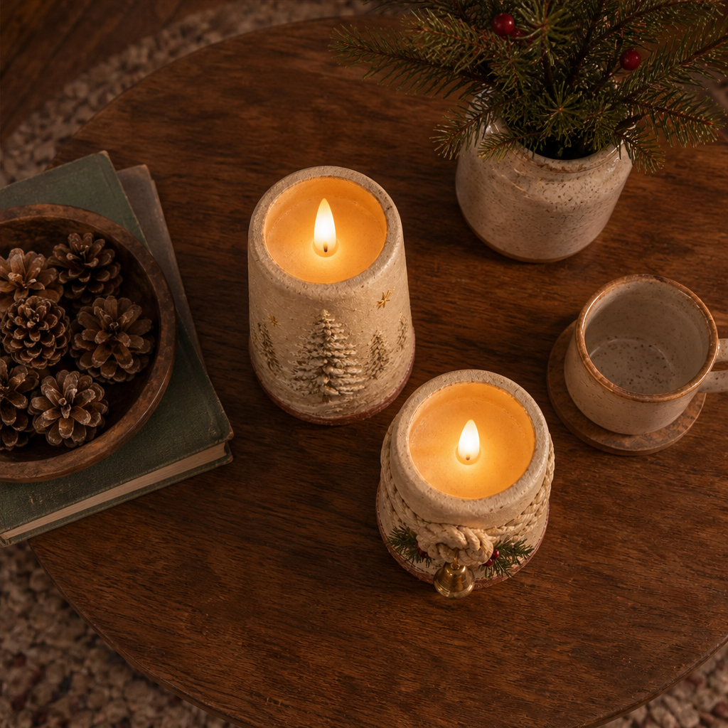 Cambridge Hearth – Flameless LED Rustic Christmas Candle Set of 2 + 50% OFF lifestyle