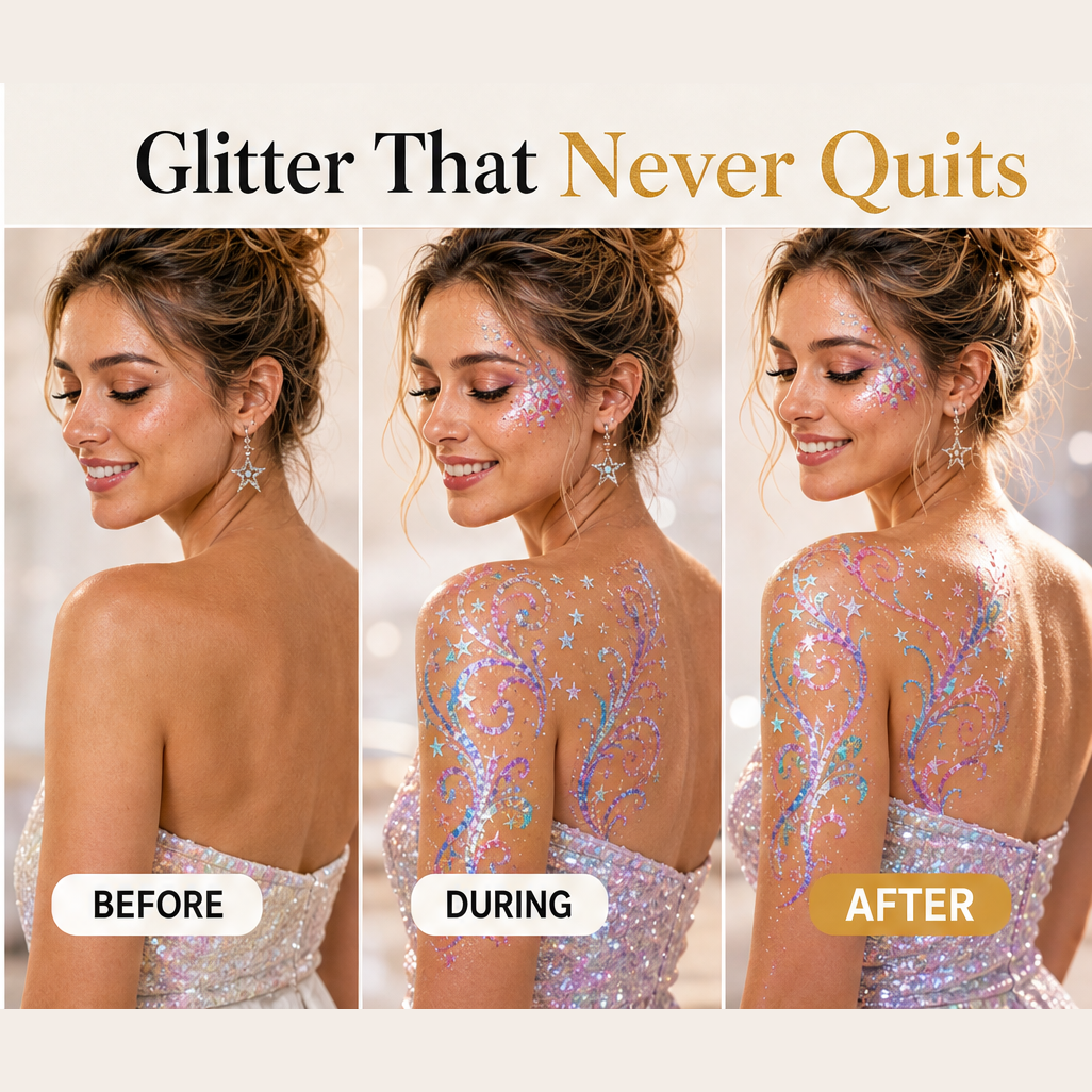 Starlit Muse – Dual-Tip Sweat-Resistant Face & Body Glitter Pen Set + 50% OFF features