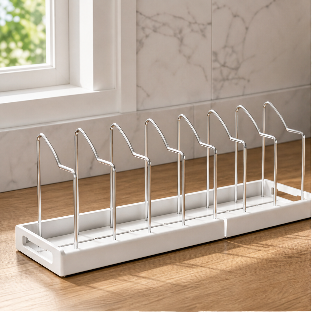 RackWell – 7-Compartment Adjustable Pot Lid & Cookware Organiser + 50% OFF lifestyle