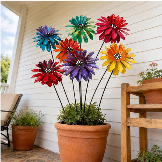 Bloomvale™ – Hand-Shaped 3D Metal Zinnia Garden Stakes with UV-Coated Weatherproof Finish + 50% OFF