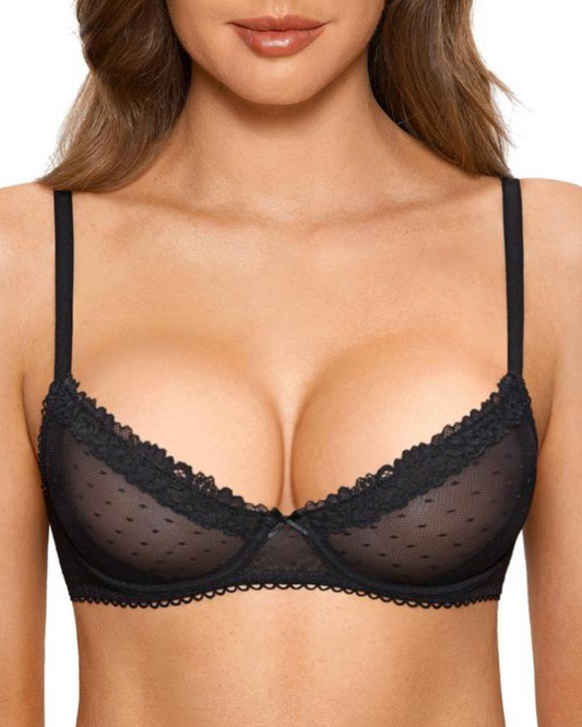 The AuraLace Balconette Bra - See Through Demi Sheer, Natural Shape, and Padded Lift + 50% OFF