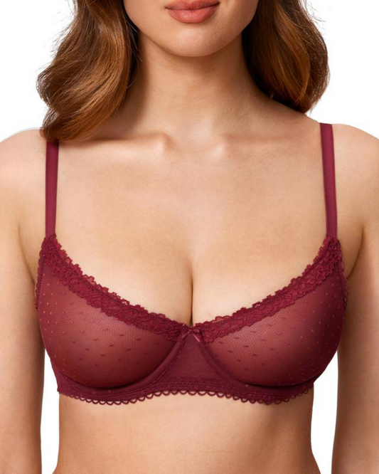 The AuraLace Balconette Bra - See Through Demi Sheer, Natural Shape, and Padded Lift + 50% OFF