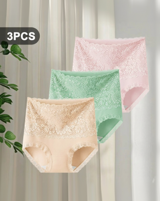 Pétalle™ – High-Waist Lace Cotton Briefs (3-Pack) + 50% OFF