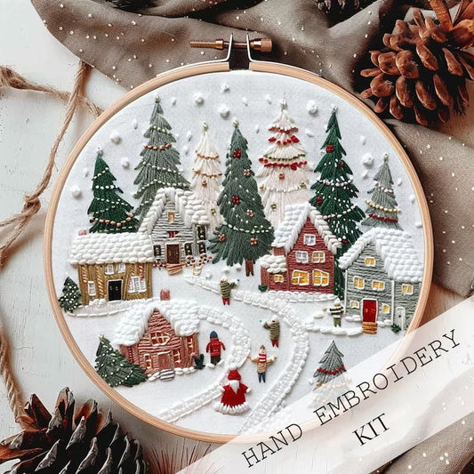The Snowy Village Embroidery Kit - Create a Christmas Heirloom + 50% OFF