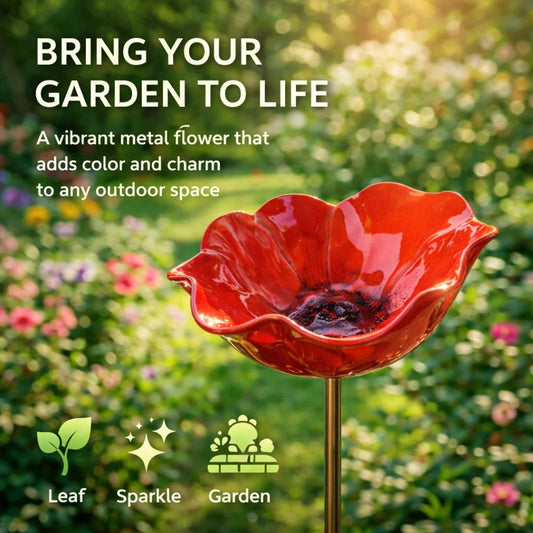 Bramblewell™ – Handmade Metal Flower Stake with Bird Bath & Pollinator Bowl + 50% OFF