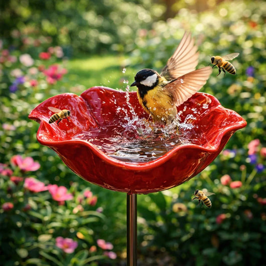 Bramblewell™ – Handmade Metal Flower Stake with Bird Bath & Pollinator Bowl + 50% OFF