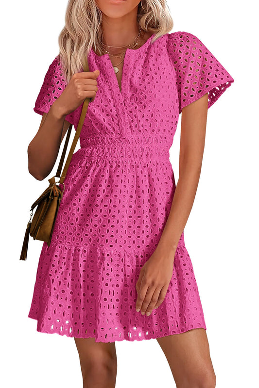 Petalia™ – V-Neck Hollow Out Eyelet Lace A-Line Dress + 50% OFF