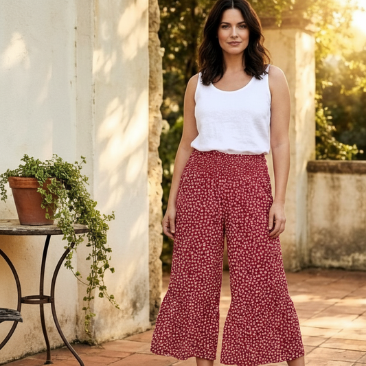 Flounce™ – Smocked High Waist Flowy Wide Leg Pants + 50% OFF