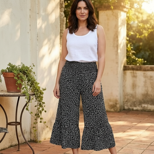Flounce™ – Smocked High Waist Flowy Wide Leg Pants + 50% OFF