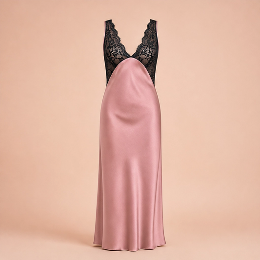 Lunève™ – Satin & Lace Deep-V Open-Back Slip Nightdress + 50% OFF