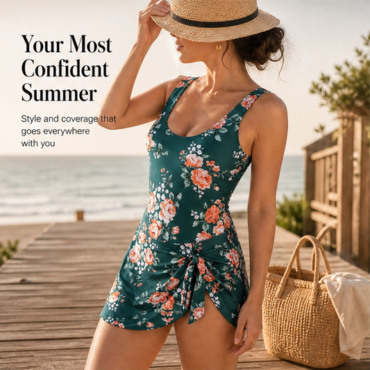Marésse™ – Tummy-Control Tie-Knot Skirted Swimsuit with Built-in Bra + 50% OFF