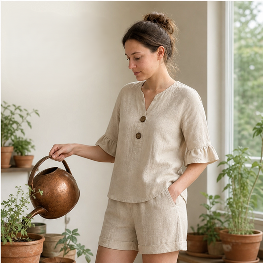 Verelle™ – Breathable Cotton V-Neck Ruffle Two-Piece Shorts Set + 50% OFF