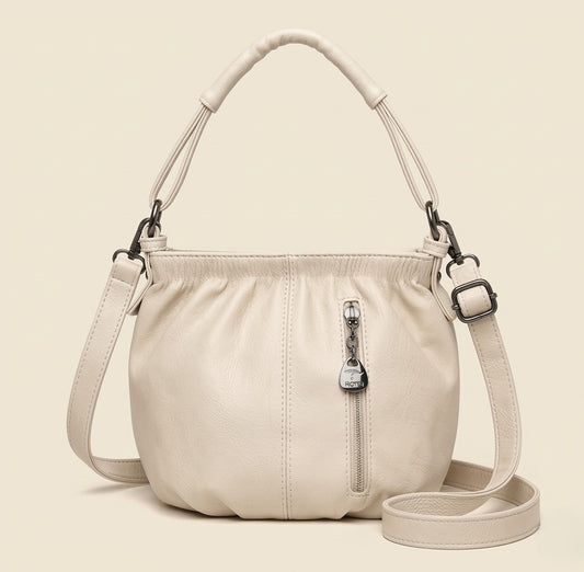 Sloane™ – Soft Pleated Leather Bucket Handbag with Multi-Pocket Crossbody Strap + 50% OFF