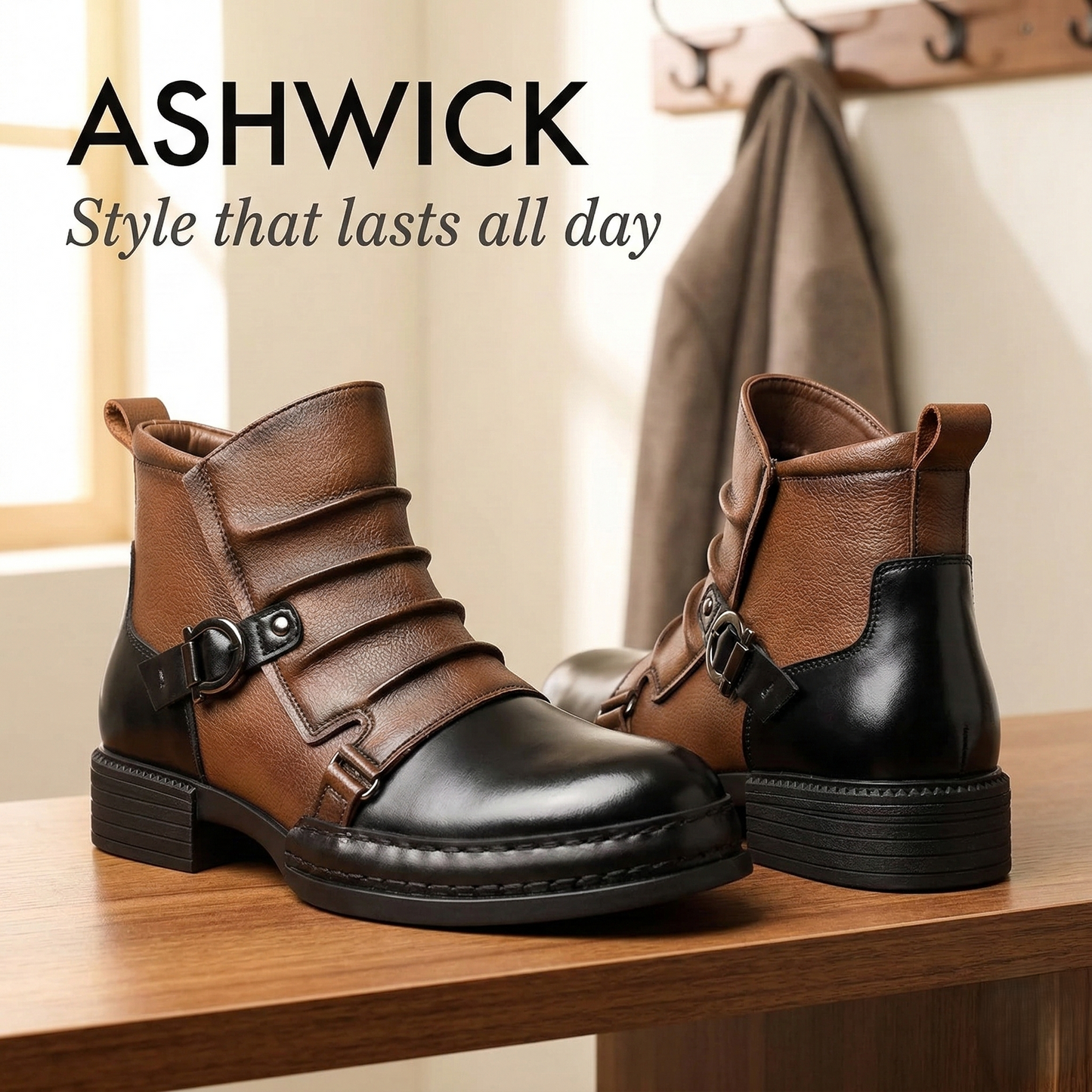 Ashwick™ – Two-Tone Buckle Detail Men's Leather Ankle Boots +50% OFF