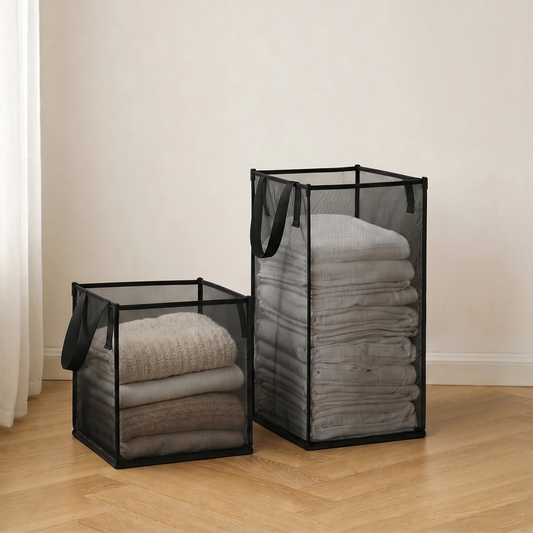 FoldHaven™ – See-Through Mesh Foldable Storage Basket with Carry Handles +50% OFF