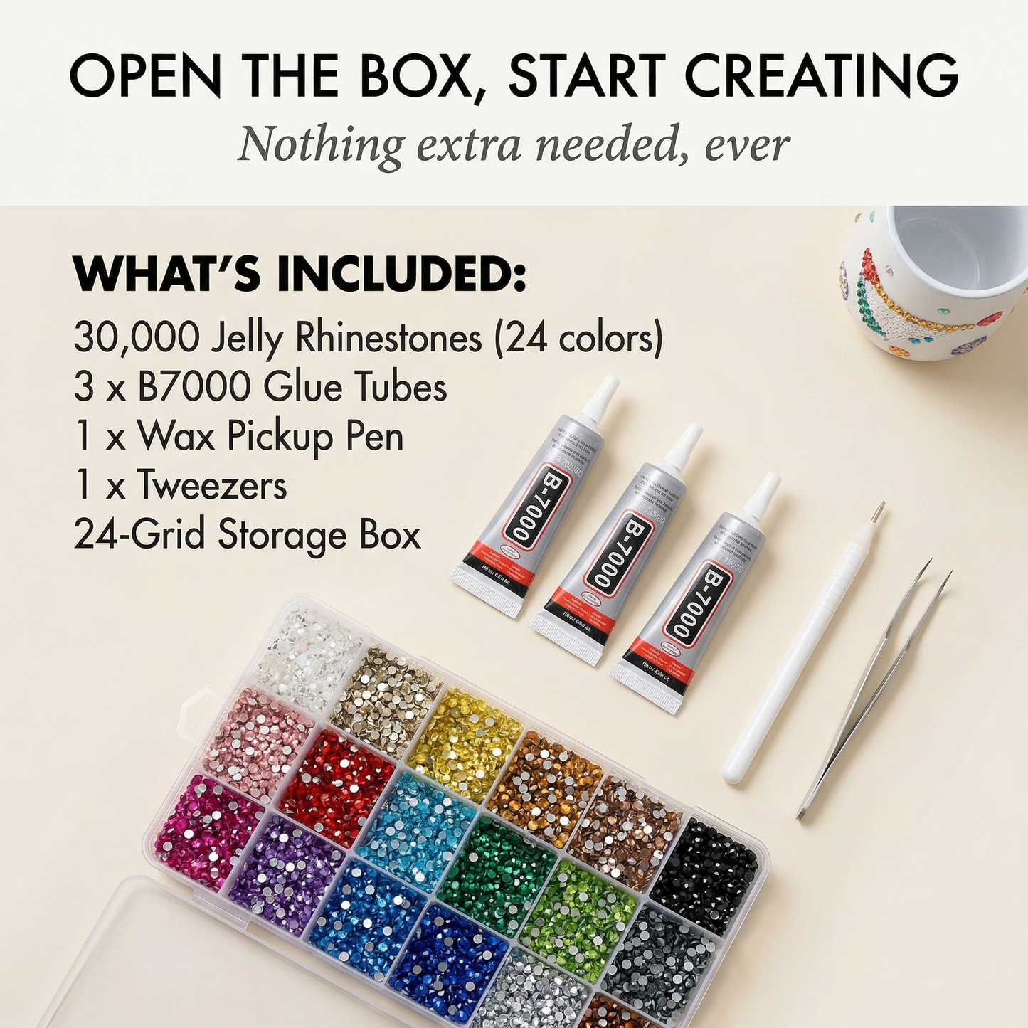 Gemvelle™ – 30,000-Piece Jelly Rhinestone Craft Kit with B7000 Glue & Tools +50% OFF