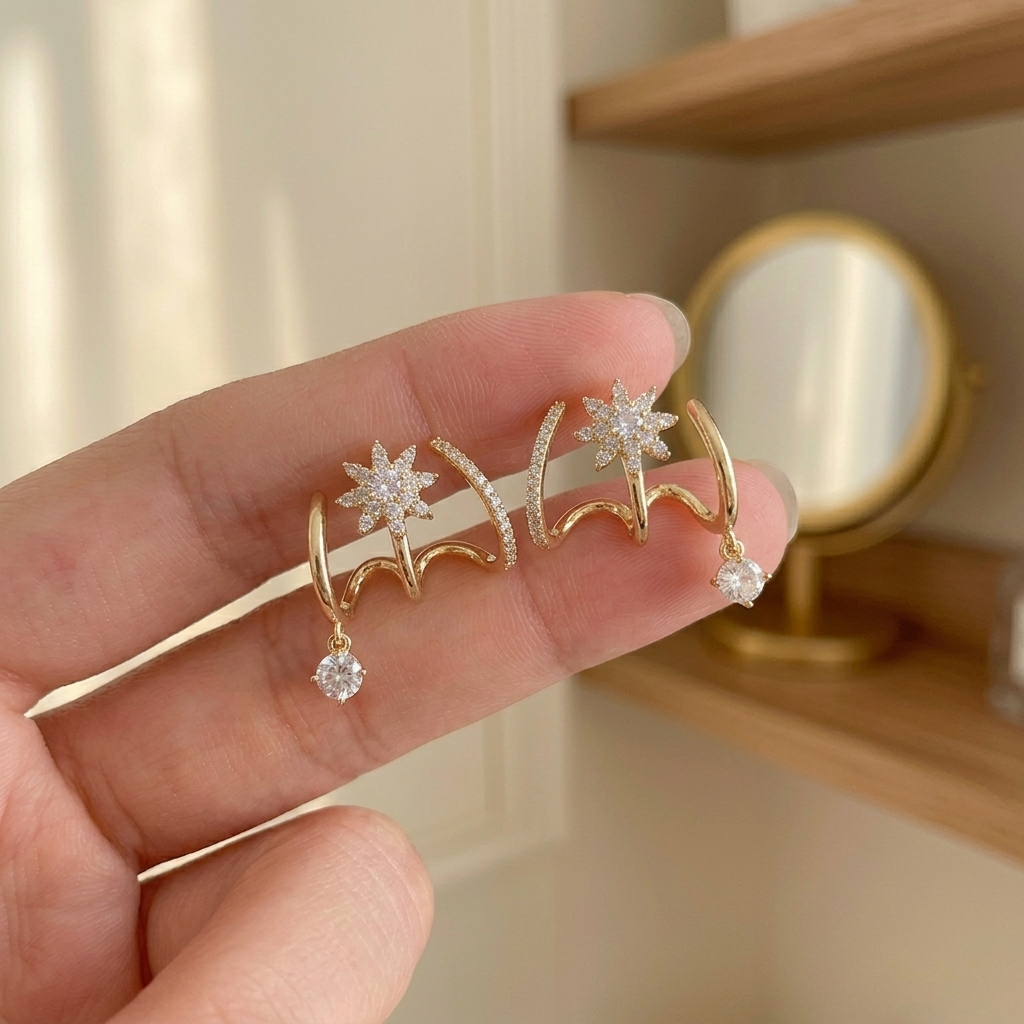 Halova™ – Star Claw Cuff Earrings with Crystal Drop | Stacked Piercing Look +50% OFF