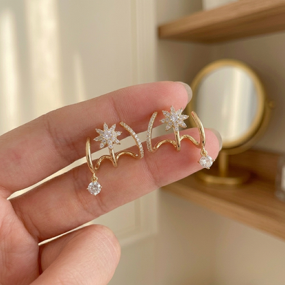Halova™ – Star Claw Cuff Earrings with Crystal Drop | Stacked Piercing Look +50% OFF