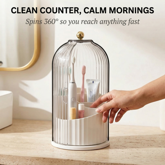 Clochère™ – Dome Cover Toothbrush & Vanity Organizer with 360° Rotating Tray + 50% OFF