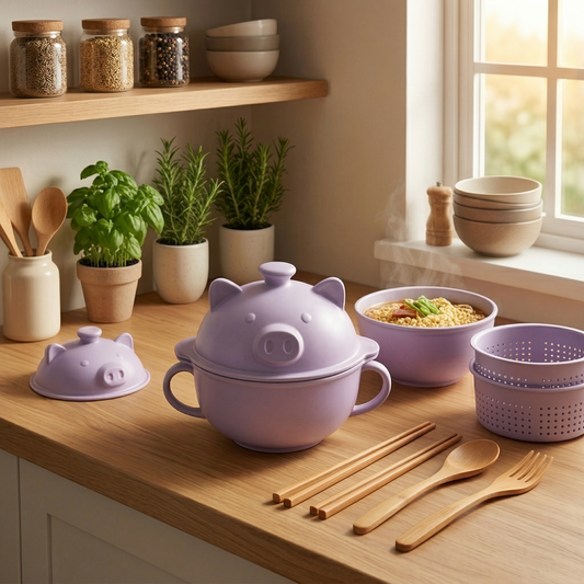 Slurpwell™ – Microwave Ramen Cooker Set with Drain Basket, Lid Bowl & Bamboo Utensils + 50% OFF