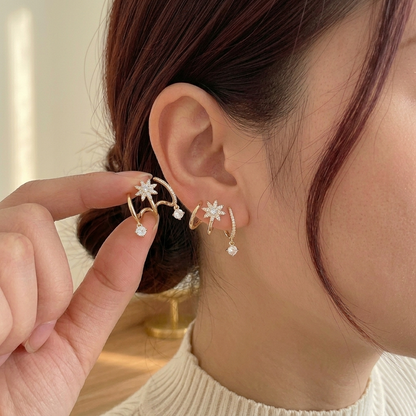 Halova™ – Star Claw Cuff Earrings with Crystal Drop | Stacked Piercing Look +50% OFF
